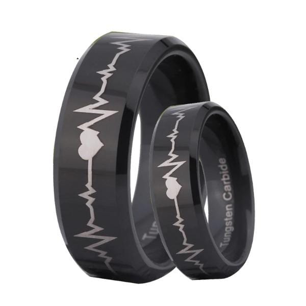 Tungsten 6mm Heartbeat Wedding Rings