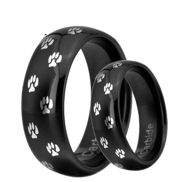 Tungsten 8mm Paw Print Black Wedding Bands