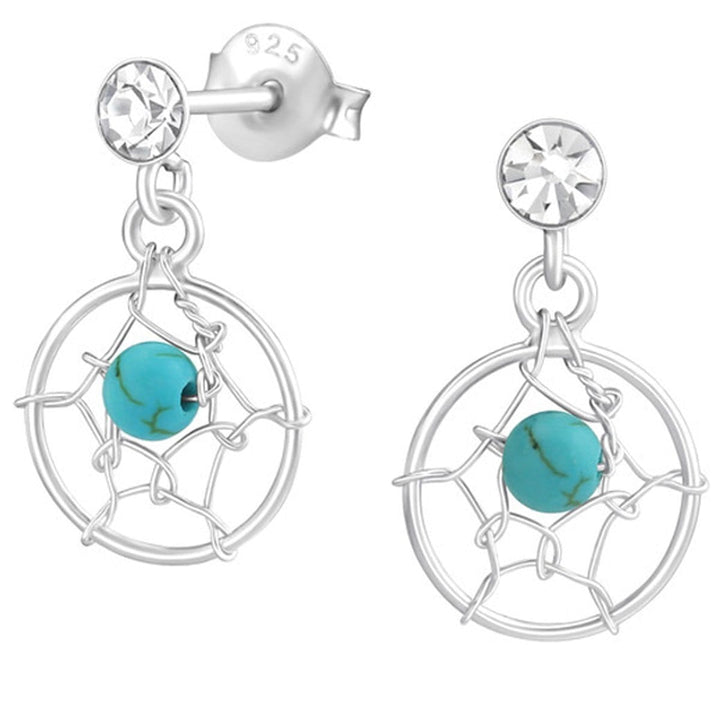 Sterling Silver Turquoise Crystal Stud Earrings