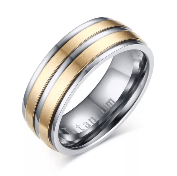 Gold And Silver Groove Titanium Rings