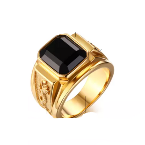 Gold Dragon  Black Stone Signet Ring