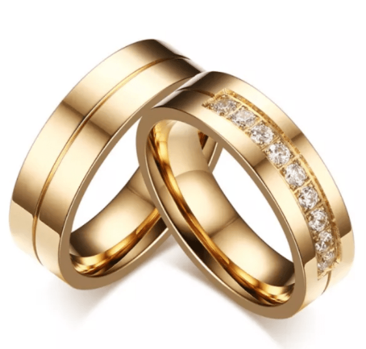 Steel IP Gold 9 CZs Wedding Engagement Ring for Couple