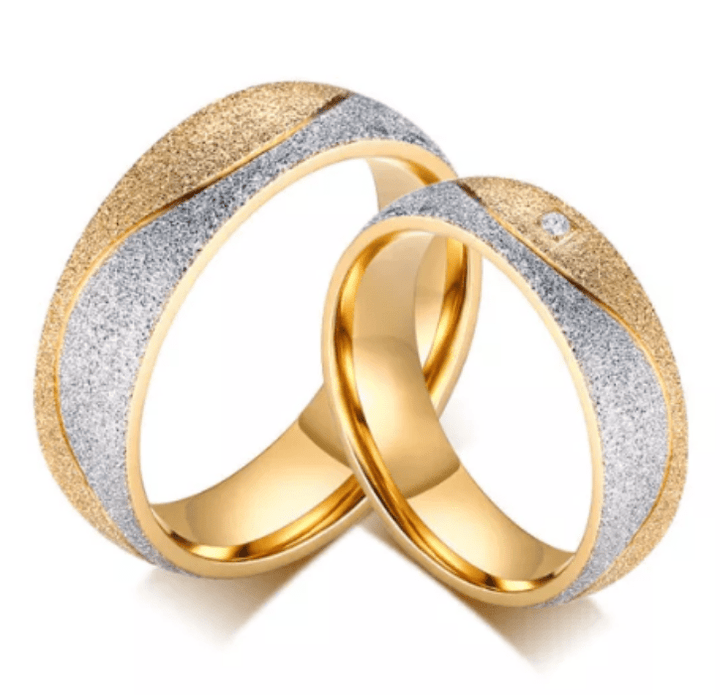 Steel Gold Sand finish wedding  Ring for Couple