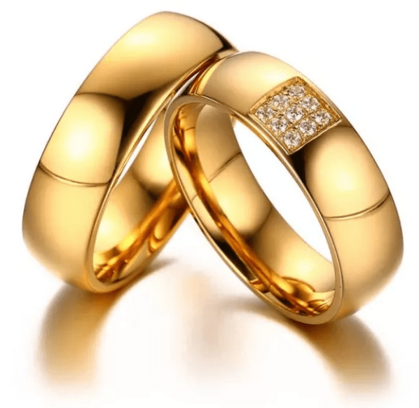 Steel Gold Wedding Engagement Ring for Couple 