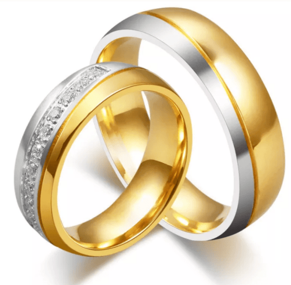 Steel Gold Antique Wedding Engagement Ring for Couple