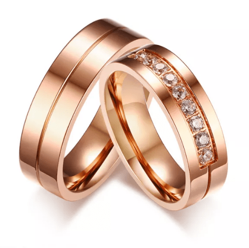 Steel Rose Gold Wedding Engagement Ring for Couple