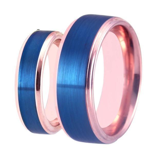 Tungsten 8mm Blue and Rose Gold Wedding Ring