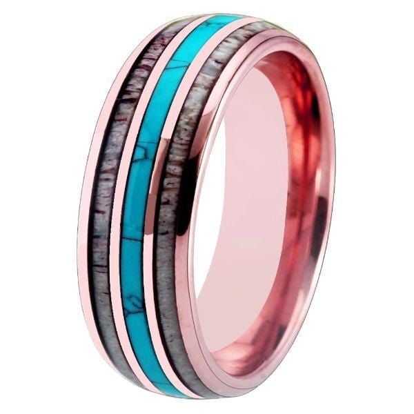 Tungsten Rose Gold Antler Turquoise Wedding Ring