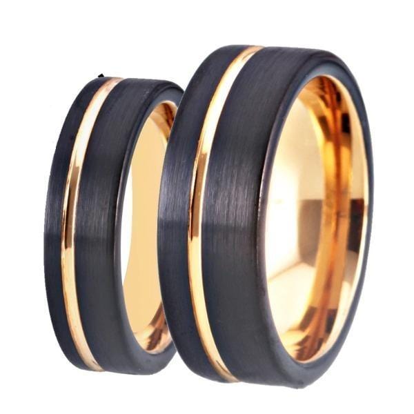 Tungsten Vintage Black and Rose Gold Wedding Bands