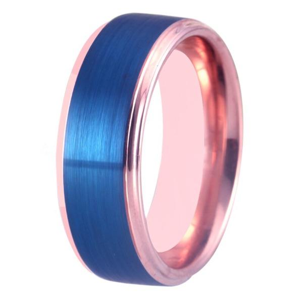 Tungsten 8mm Blue and Rose Gold Wedding Ring