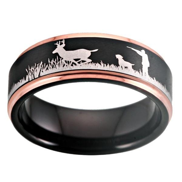 Tungsten Rose Gold Deer Hunting Ring