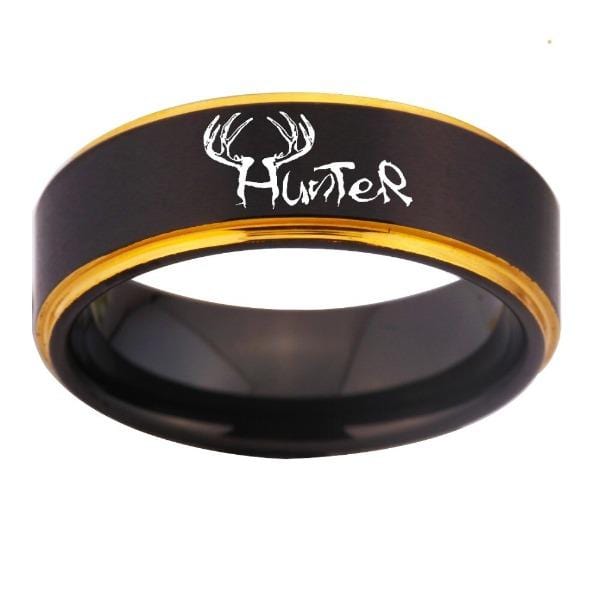 Black and Gold Tungsten Hunter Ring