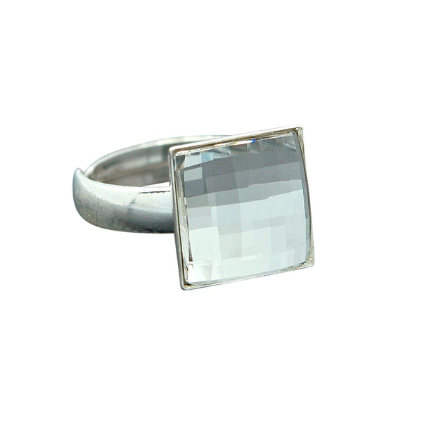 Chessboard Silver Crystal Ring