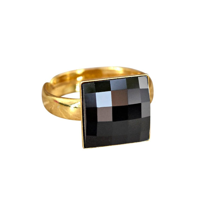 Chessboard 24K Gold Jet Ring